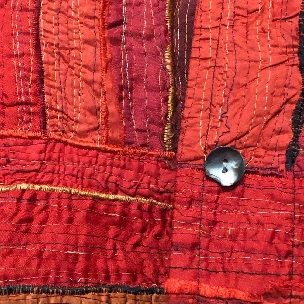 Chico’s Design Multi Red Tones Silk Blend Soft Cotton Lined Vintage Jacket Large - Picture 4 of 8